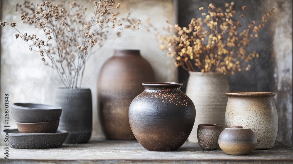 Poster circular jars filled with rich chocolate hues, blending seamlessly with artistic splashes and textur