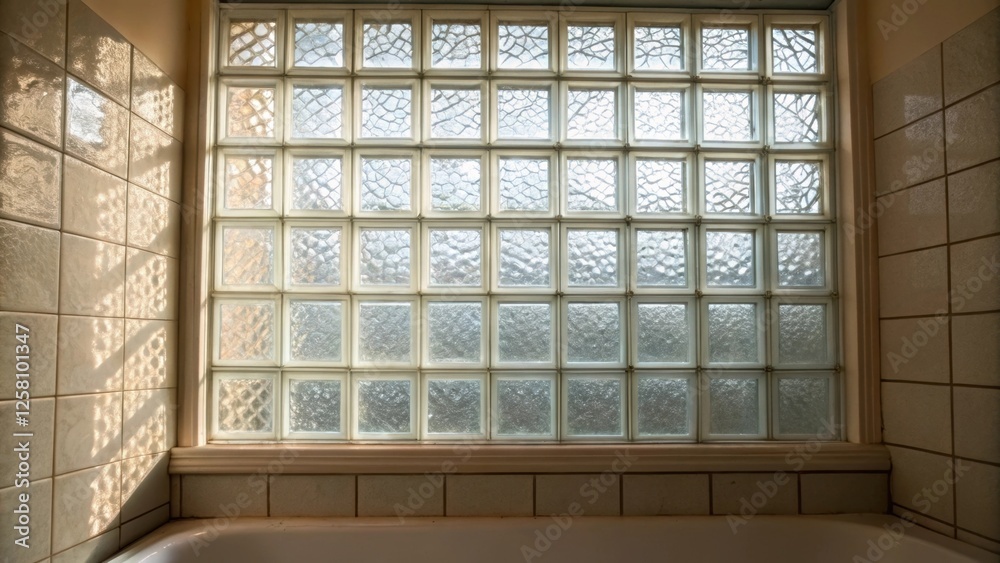 Poster medium closeup of a glass block wall in a bathroom setting revealing how the light softens the space