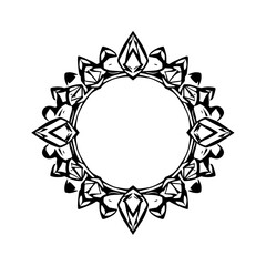 Circular Black and White Frame with a Diamond Shaped Center and Geometric Details