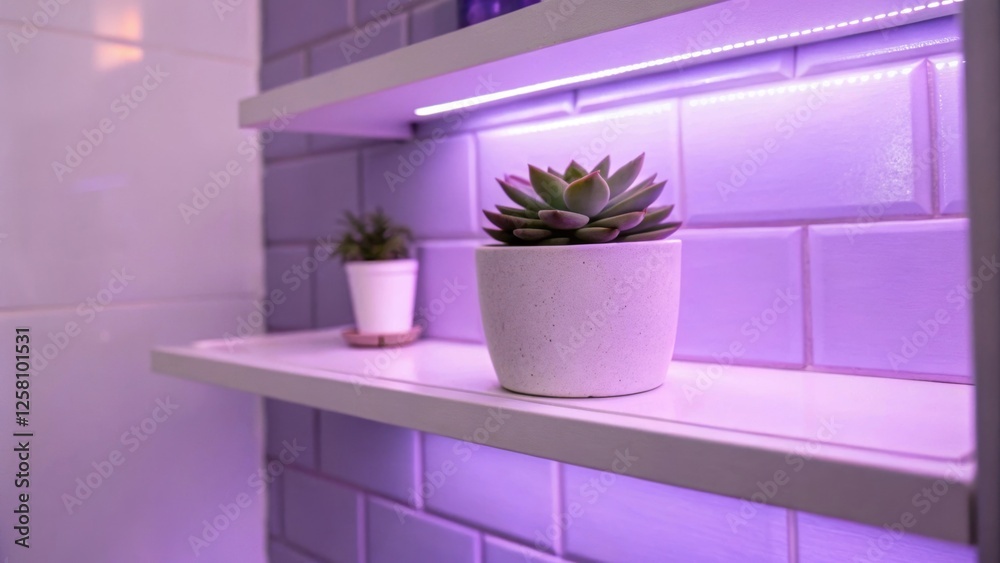 Poster medium closeup of a minimalist bathroom shelf adorned with a succulent bathed in a serene lavender l