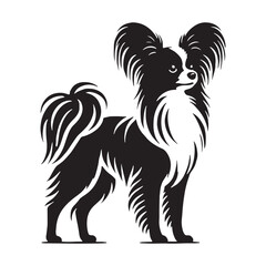 Papillon silhouette displaying agility, intelligence, and charm - Papillon illustration - minimal Papillon vector - dog silhouette
