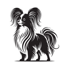 Modern Papillon silhouette featuring delicate curves and balance - Papillon illustration - minimal Papillon vector - dog silhouette
