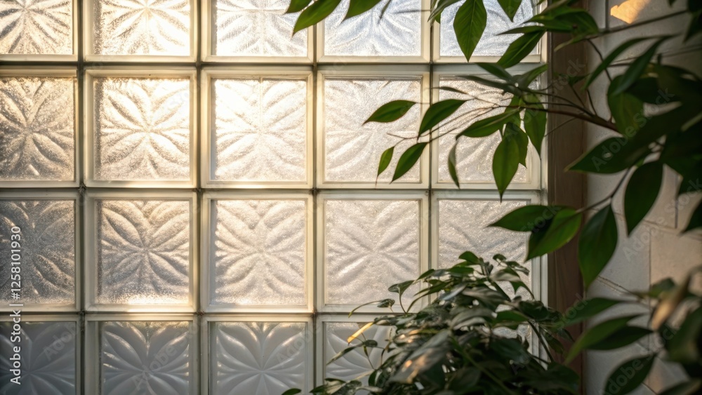 Fototapete medium closeup of a section of glass block wall showcasing the soft diffused light filtering through