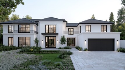 Fototapeta premium Modern Mansion Exterior in Suburban Setting