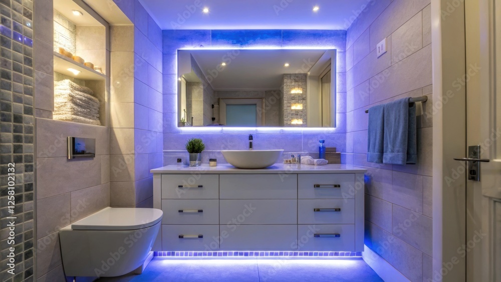 Aufkleber medium closeup of a stylish illuminated from below with ambient lighting projecting a calming hue th