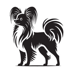 Exquisite Papillon silhouette capturing the breed’s lively essence - Papillon illustration - minimal Papillon vector - dog silhouette
