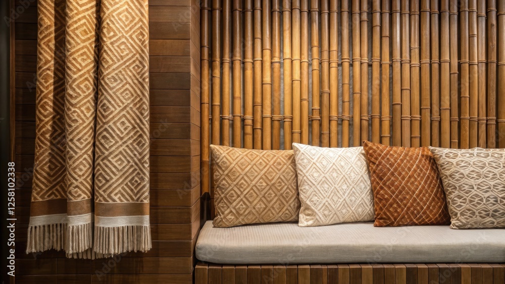 Poster medium closeup of bamboo wall accents paired with woven textiles creating a cozy and inviting settin