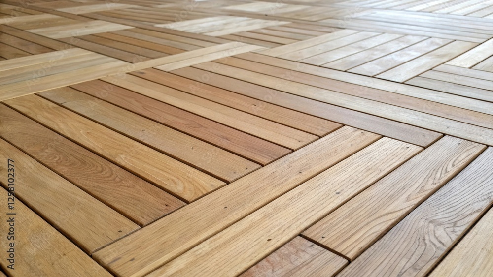 Poster medium closeup of planks being arranged in a staggered pattern on the floor revealing the meticulous