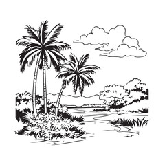 Old mount black ink pen outline hand drawn oak fall hill dale slope road path way scene picture 