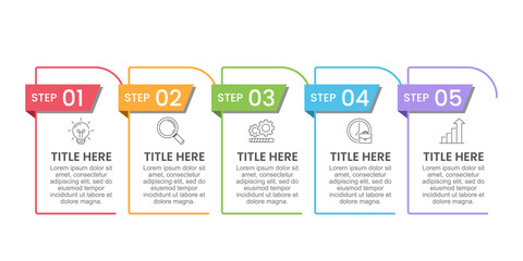 Infographic 5 steps to success. Line frame with label number. Presentation, Data, Plan and Strategy. Vector illustration.