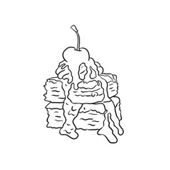 Line art sweet cake with cherry vector