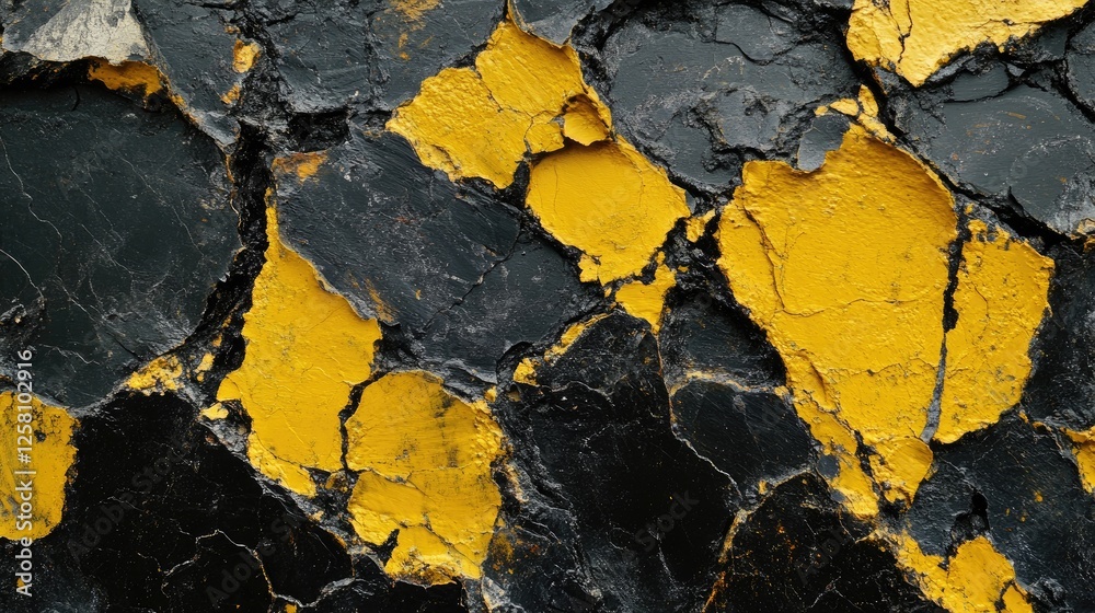 Poster Close-up of a rugged rock surface with unique yellow and black patterns, showcasing the natural beauty and textures of stone in an abstract and intriguing view.