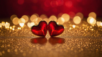 Saint Valentine’s Day Background – Warm Golden Glow with Romantic Hearts