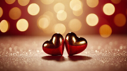 Beautiful Red Hearts on Golden Bokeh – Love & Romance Festive Backdrop