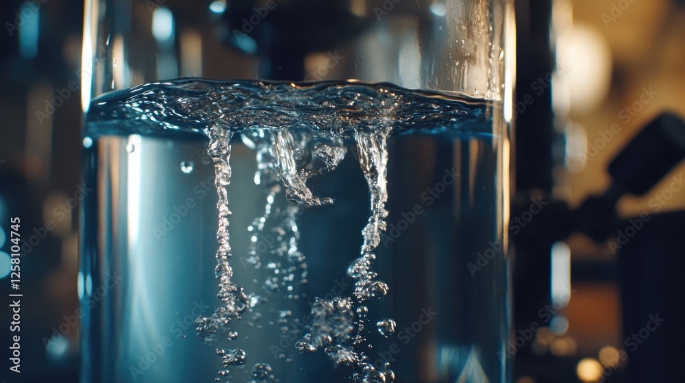 Poster Close-up of pure water streaming through a reverse osmosis filtration system, highlighting clarity and fluid dynamics of the purification process.
