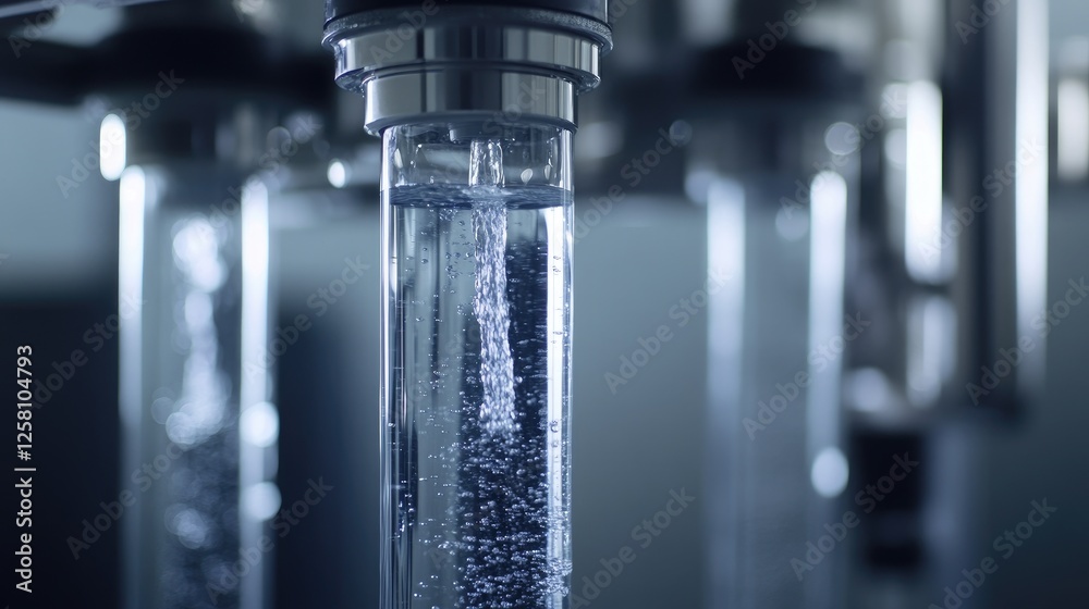 Poster Close-up of pure water streaming through a reverse osmosis filtration system, highlighting clarity and fluid dynamics of the purification process.