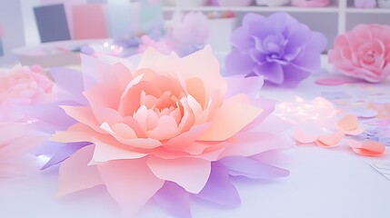 Ethereal Paper Flower Garden of Pastel Dreams Peach and Lavender Harmony Art Craft Creation