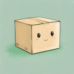 Obraz premium Minimalist line drawing of a cardboard box with a cute face, giving it an adventurous, curious character. 