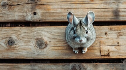 Obraz premium Chinchilla in Grey. Closeup of a Single Chinchilla on Wood Background