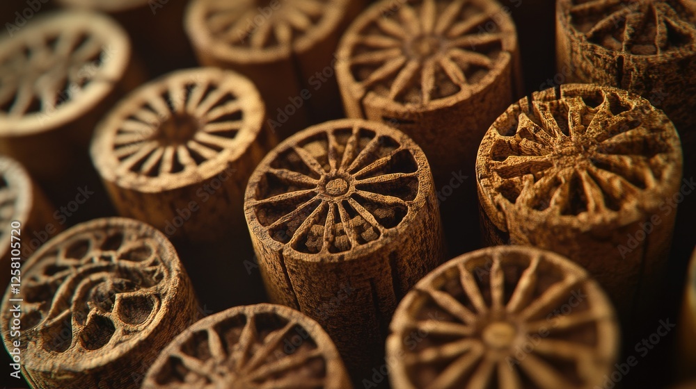 Aufkleber Close-up view of wine corks with intricate textures, each one telling the story of a different wine vintage, highlighting the craftsmanship and tradition behind each.