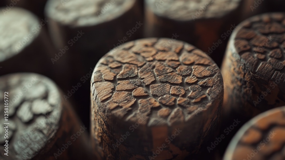 Aufkleber close-up view of wine corks with intricate textures, each one telling the story of a different wine 