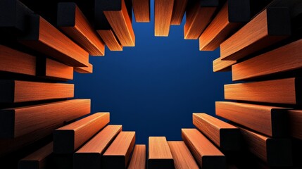 Abstract View of Wooden Beams Framing a Bright Blue Center Space