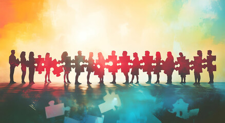 Diverse Team Connecting Puzzle Pieces Unity Concept Illustration
