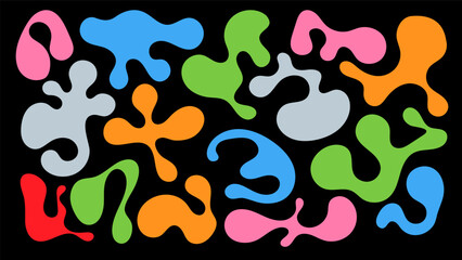 Vibrant blobs in a chaotic arrangement showcasing organic shapes and irregular forms