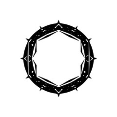 Obraz premium Black & White Image of a Hexagonal Crown, Circular Composition. It's a simplified, artistic representation, with stars.
