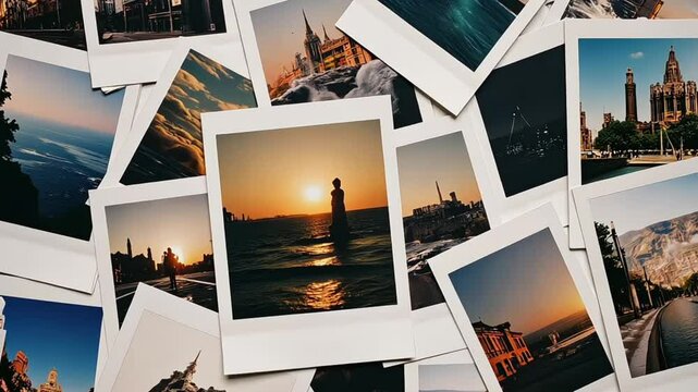 Pile of polaroid photo prints