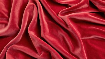 Obraz premium A deep red velvet fabric background with gentle folds and soft highlights