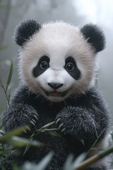 Obraz premium Adorable Baby Panda Amidst Lush Green Bamboo