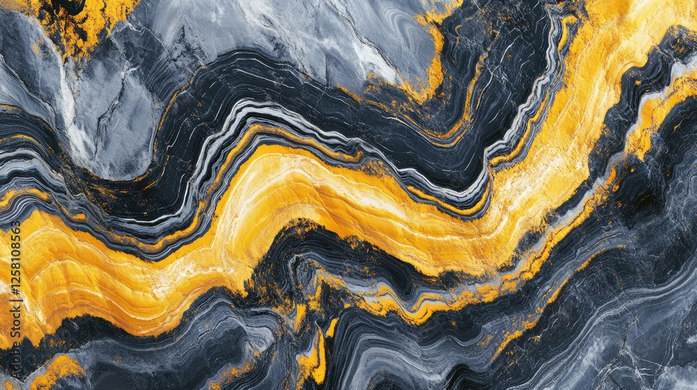 Poster detailed close-up of a rugged rock surface with striking yellow and black patterns, highlighting the