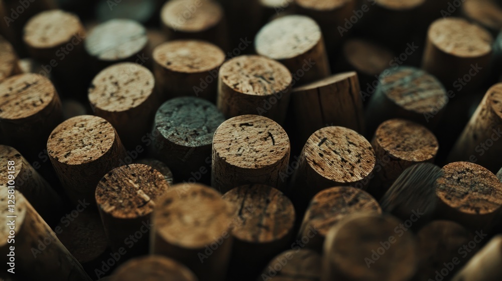 Poster detailed shot of wine corks, showcasing their natural textures and subtle variations, each symbolizi