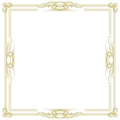 Square vintage frame with gold edging. Template for photos, certificates and other paper documents. Vector illustration