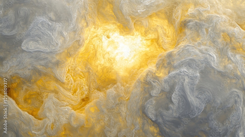 Poster swirling yellow and gray clouds in the dense atmosphere of venus illuminated by glowing sunlight. ge