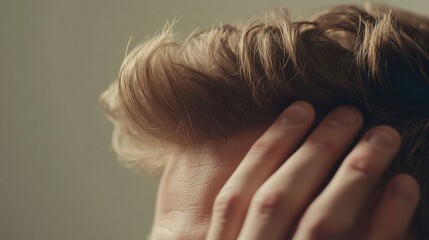 Naklejka premium Close-up of a man grooming his hair.