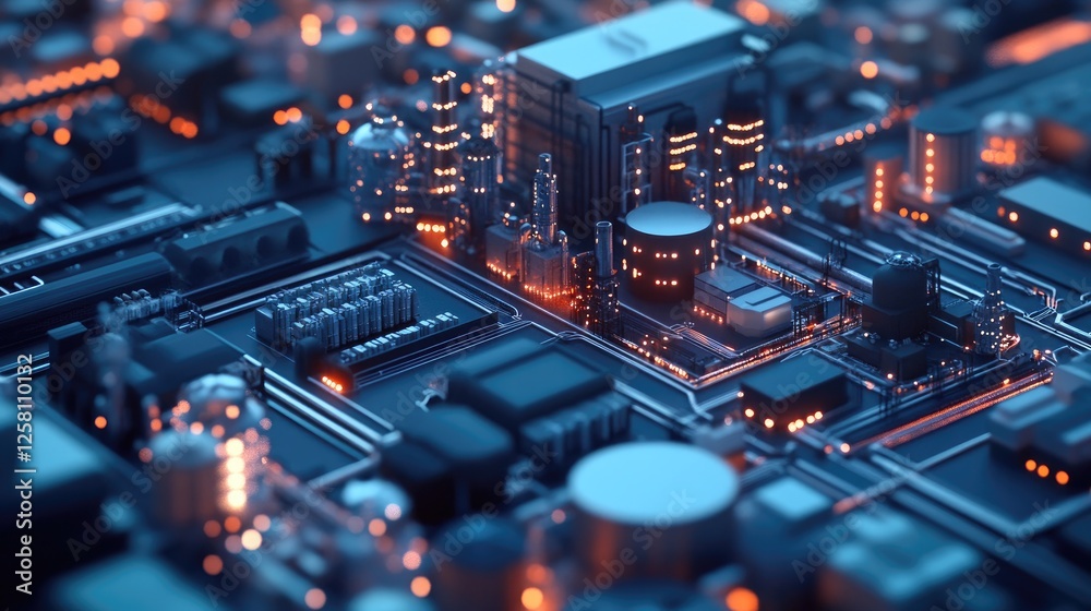 Aufkleber Dynamic 3D visualization of a supply chain process, showcasing interconnected logistics and resource management for improved efficiency in distribution and production.