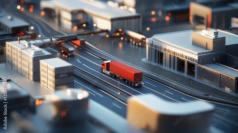 Poster dynamic view of an interconnected logistics network, showcasing modern transport vehicles, efficient