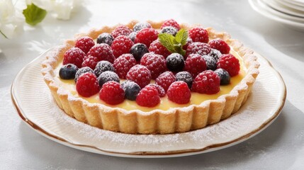 Fresh fruit tart with berries.