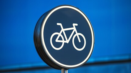 Bicycle lane sign against a blue background, symbolizing cycling safety and designated paths.