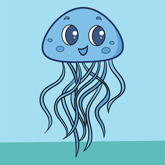 Cute blue little jellyfish cartoon vector illustration
