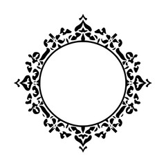 Black Ornamental Circular Frame on White Background: Decorative Border with Ornate Pattern.