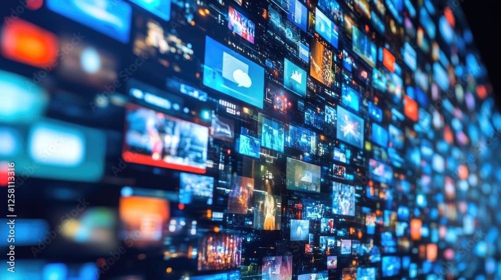 Poster interactive digital marketing platform showcasing content curation, audience engagement, and data an