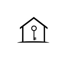 Minimalist Key & House Icon: A Black and White Illustration