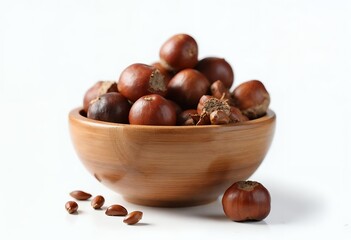 Obraz premium Hazelnuts in a Wooden Bowl Fresh and Nutritious Still Life