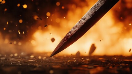 Macro shot of a spearhead in flames.