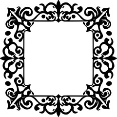 Intricate black flourish frame with decorative ornamental design with ornate details on a white background.