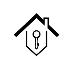 Black Key Home Symbol Over White Background.