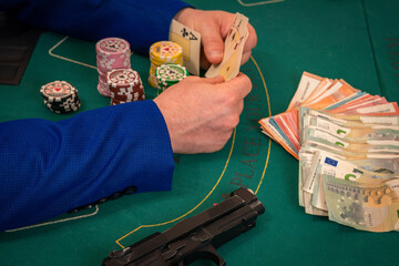 clandestine illegal poker game with gun